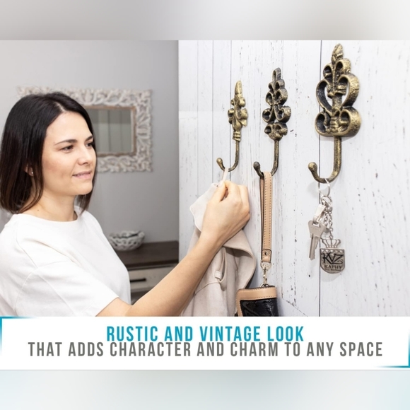 Set of 3 Shabby Chic Cast Iron Decorative Wall Mounted Hooks French Country Char - Picture 2 of 5